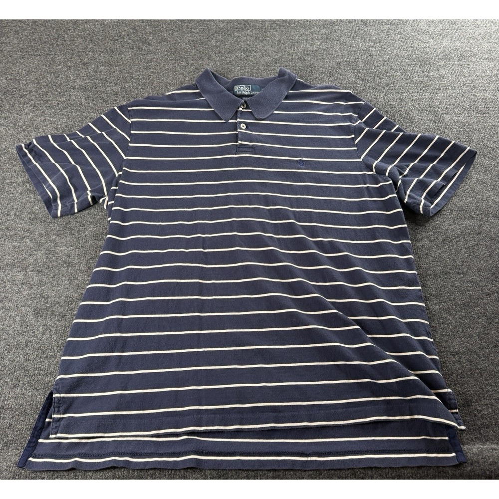Polo‎ By Ralph Lauren Polo Shirt Mens Size XL Blue Striped Short Sleeve EUC